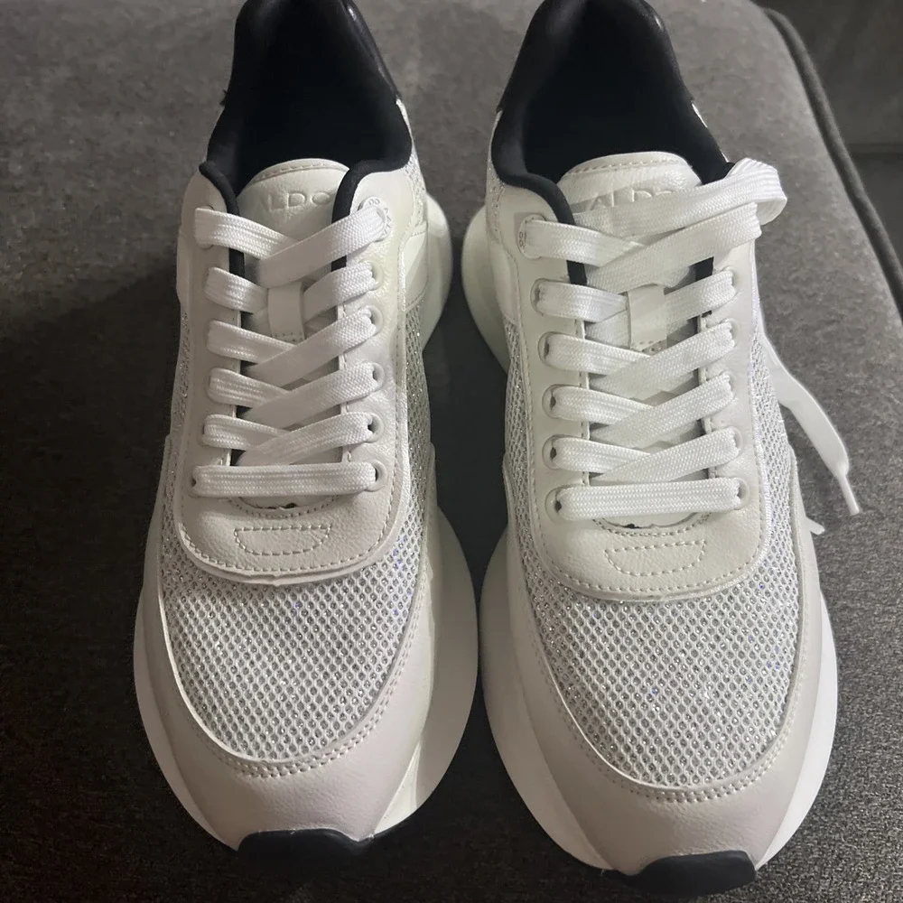 Aldo‎ Gaoldan Sneakers Women Size 8 White Glitter Mesh Platform Fashion Trainers